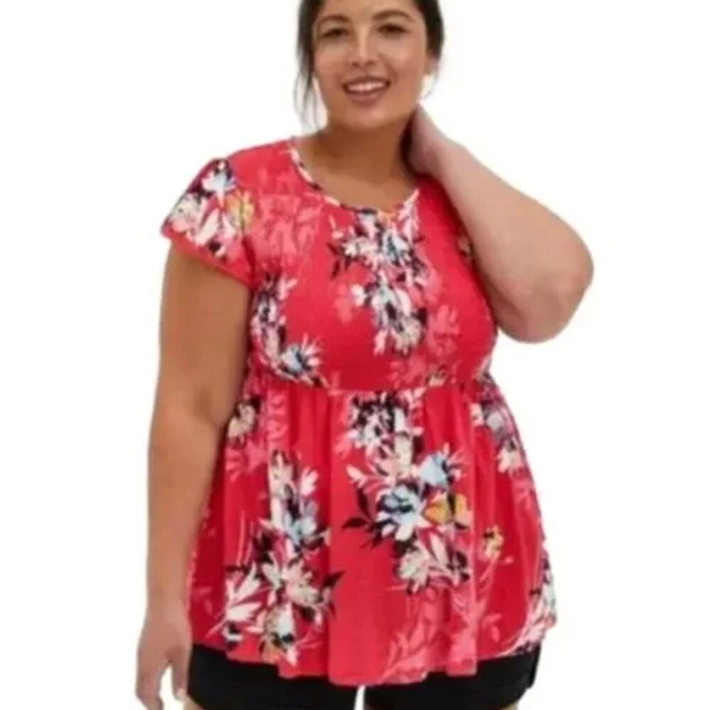 Torrid pink‎ floral ruched babydoll shirt plus size